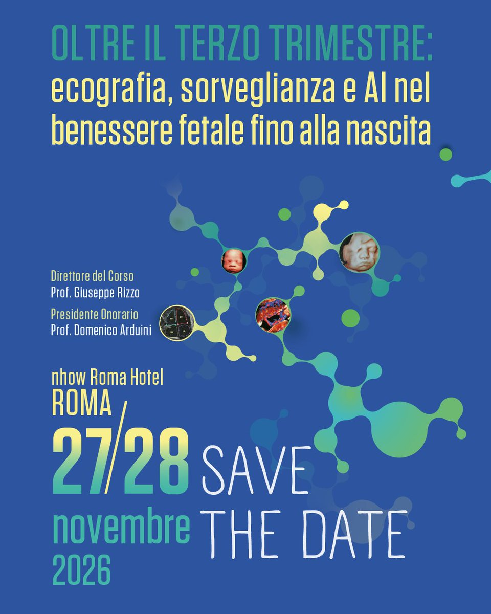 SymposiaOC's tweet photo. Roma | 27–28 novembre 2026
OLTRE IL TERZO TRIMESTRE
Ecografia, sorveglianza e AI nel benessere fetale fino alla nascita.
Due giornate di aggiornamento su diagnosi prenatale e medicina materno-fetale.
⚠️ Nuova data rispetto a quella annunciata nel 2025.

https://t.co/N1yKwU08DD https://t.co/IsQzOwyAN8