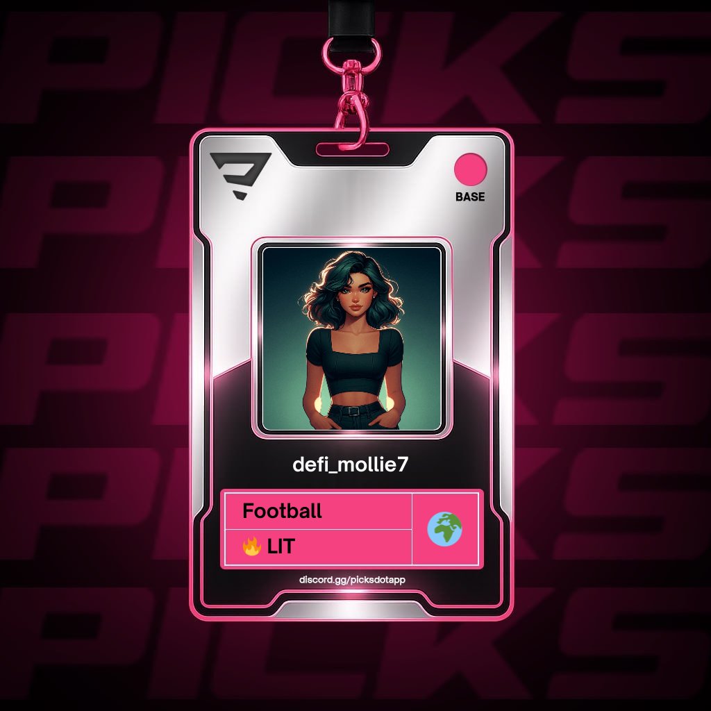 Mollieofweb3's tweet image. You spend hours watching matches and tracking stats.
@Picksdotapp turns that knowledge into up to 30 times the real player performance.
I'm card #Pick-04680, already running lineups in Discord play mode before World Cup 2026.
Your edge deserves a home → Discord.gg/pickdotapp