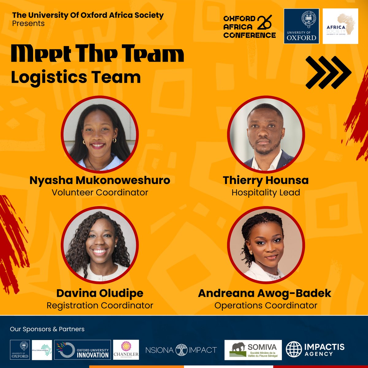 Introducing the Team Behind the 2026 Oxford Africa Conference!

MEET THE LOGISTICS TEAM 🔥📌

Learn more about the 2026 Conference: oxforduniversityafricasociety.com/oxford-africa-…

Want to attend the conference? Get your early bird tickets: tinyurl.com/TicketsOAC26
