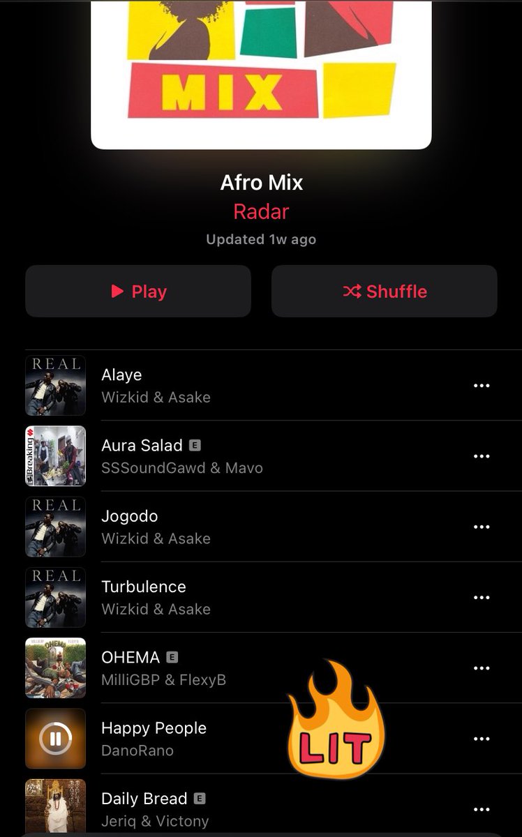 marxloadedPR's tweet photo. Update 🚨
“Happy People” ranks No. 6 on Apple Music (Afro Mix Radar) along side Wizkid, Asake, Mavo, Victony &amp; other Afrobeat Stars since it has been released over a week ago. So it’s safe to say @danorano_ never disappoints his fans when it come to giving dem hits back2back. https://t.co/UiLdVrFljw