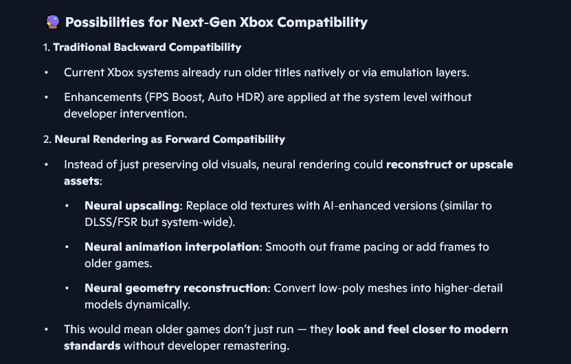 blueisviolet's tweet image. Forward compatibility that will be one of the Helix and Xbox OEM stronger point, 
Helix will have FC with neural option and evolution of previous Xbox already have BC 
😎this is my thought on FC on Xbox Helix helped by my AI companion sidekick, GDKX and system level
#boom