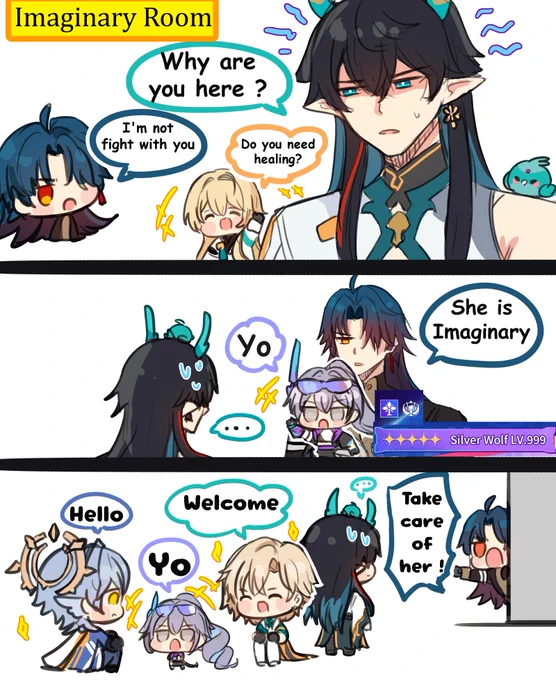 Welcome to Imaginary 😅
#hsrcreators #honkaistarrail #Planarcadia #SilverWolfLV999 #danheng #blade #sunday #aventurine #xiao ? #silverwolf #luocha 