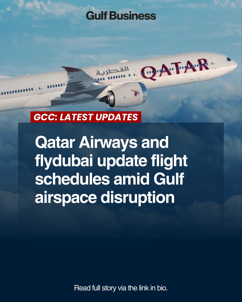 GulfBusiness's tweet image. #QatarAirways has temporarily suspended all flights.

Meanwhile, #flydubai continues limited flights across its network.

Updates: gulfbusiness.com/live-updates-e…

 #FlightUpdates #TravelAlert #GulfAirspace #AviationNews #TravelSafely #AirlineUpdates #PassengerSupport #FlightReschedule