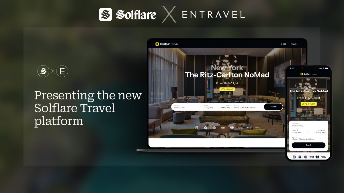 🏨 Entravel x <a href="/solflare/">Solflare - The Solana Wallet</a> — meet Solflare Travel.

Get instant access to worldwide premium accommodations with savings up to 60%.

The best part? Book your next stay with the Solflare Card and enjoy 4% cashback on every booking.

Your next trip just got more rewarding.