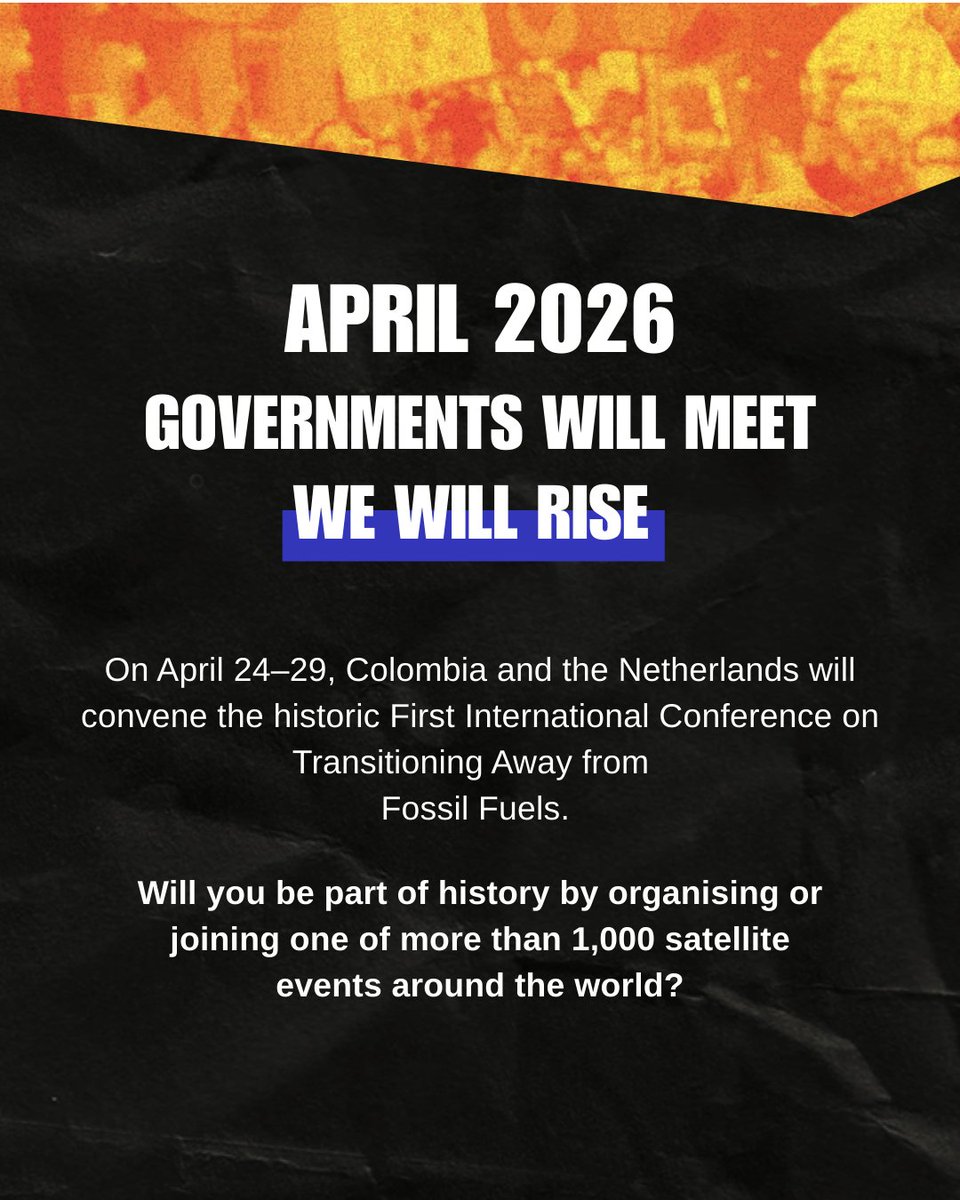fossiltreaty's tweet photo. Join the global community of those demanding a just transition &amp; organize your own Santa Marta Conference, wherever you are.

Host a local event.
Join the movement.
Rise For A Fossil Free Future.
https://t.co/68ESFCMOsr https://t.co/3X12T7Gxjh