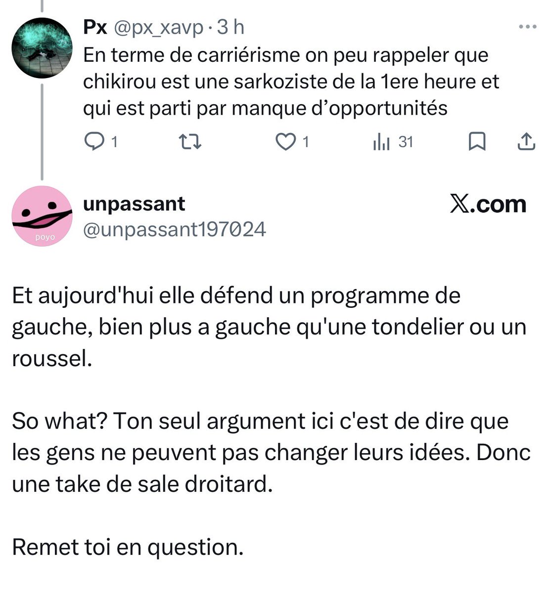 Pour ttes les personnes qui hésite à s’engager et à militer à gauche à cause de X dire vous que vous n’aurez jamais en réunion ou lors d’action des personnes comme « un passant » mais à des militants qui acceptent le débat et sont même souvent critique envers les têtes pensantes