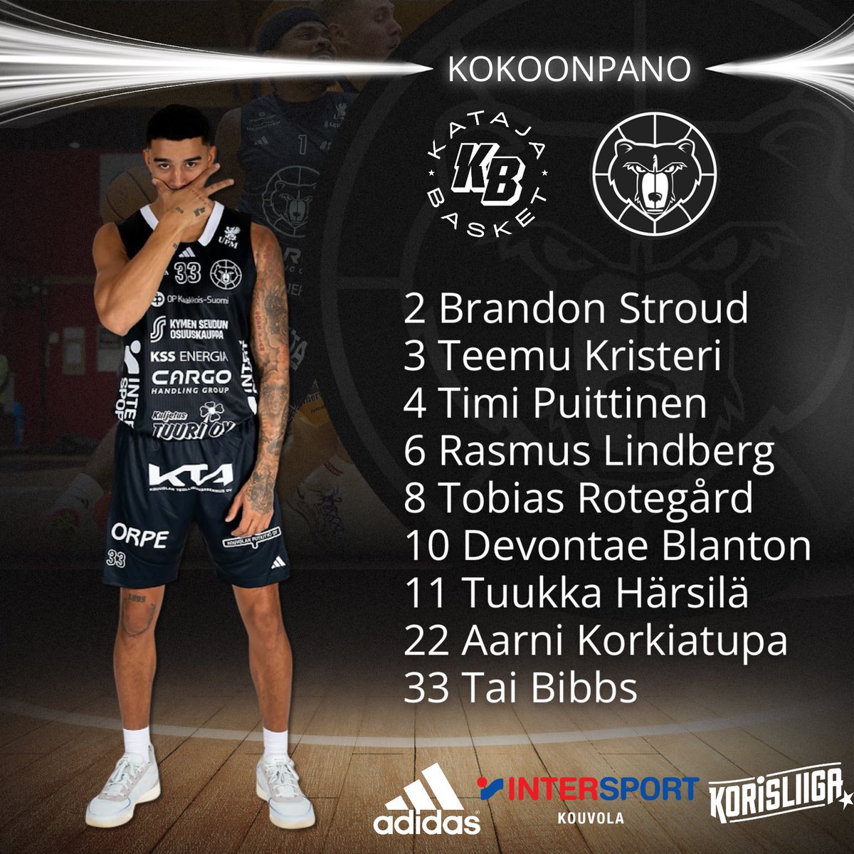 Kouvot's tweet photo. Kouvot tänään Joensuussa #kouvot #kouvotbasket #korisliiga #intersport #adidas https://t.co/qP7GvNVesl