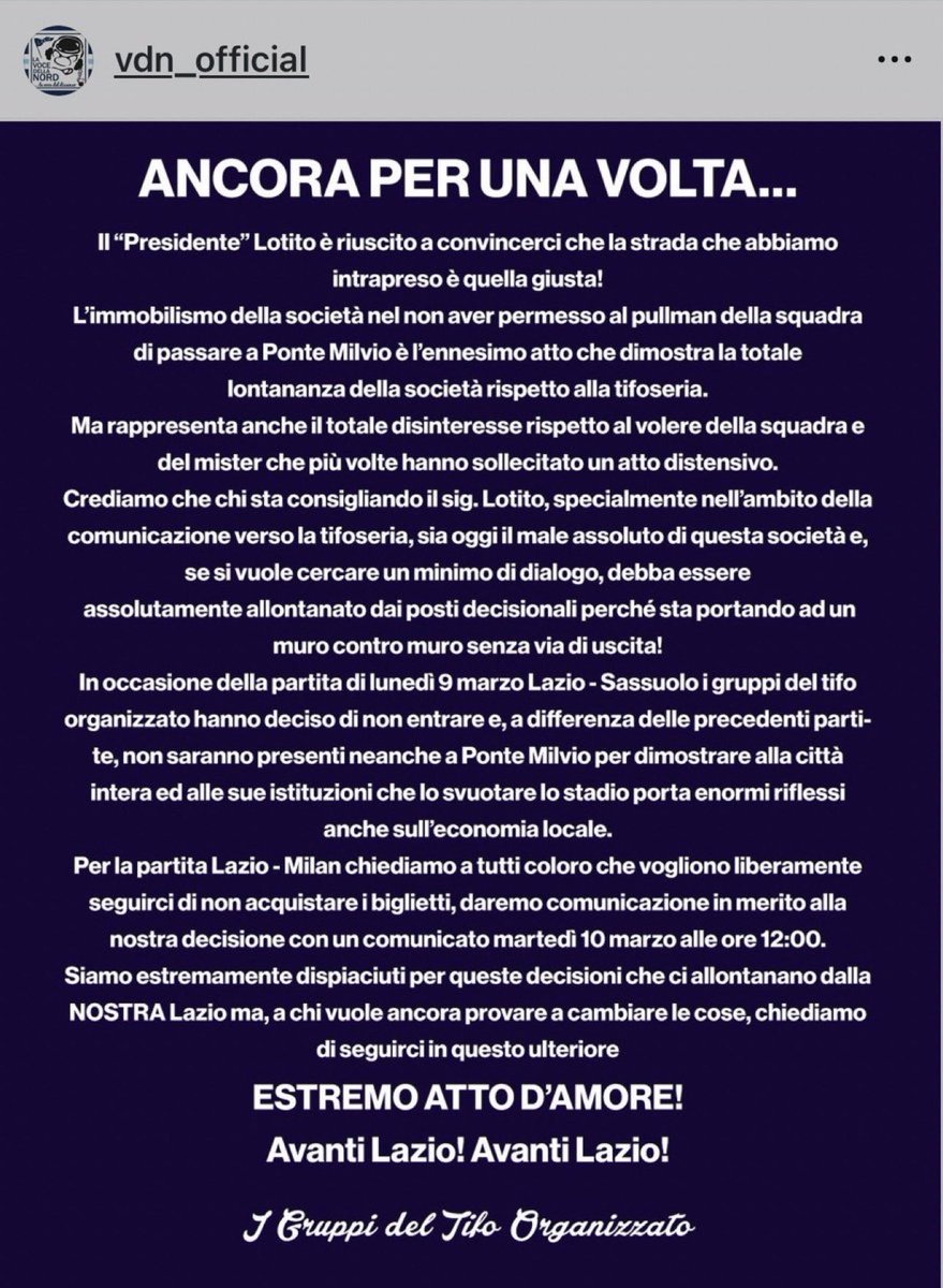 4 giorni fa il pensiero era totalmente opposto, poi è arrivata la chiamatina dai gemellati. 

I laziali intelligenti non ci caschino, non c’è nessun motivo onorevole dietro questo cambio di pensiero.