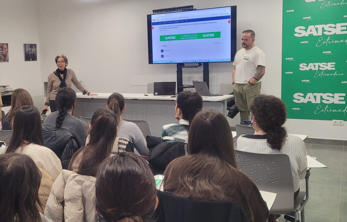 S_Extremadura's tweet photo. Inauguración del Curso Teórico - Práctico de Cuidados #Enfermeros en Unidades de Cuidados Intensivos y Reanimación.

📌 Sede SATSE Badajoz

📜 #Formación acreditada por la UCAV.

💚Gracias a nuestros compañeros de las unidades por vuestra colaboración, disposición y ayuda. https://t.co/8D6XGUVAmc