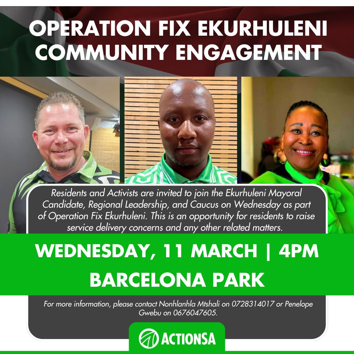 XolaniKhumalo_'s tweet photo. Join us this Wednesday at Barcelona Park as we engage directly with the community as part of Operation Fix Ekurhuleni.

Together we will confront service delivery challenges and outline real solutions to restore dignity to our communities.

Your voice matters! https://t.co/PIjzjAmzs1