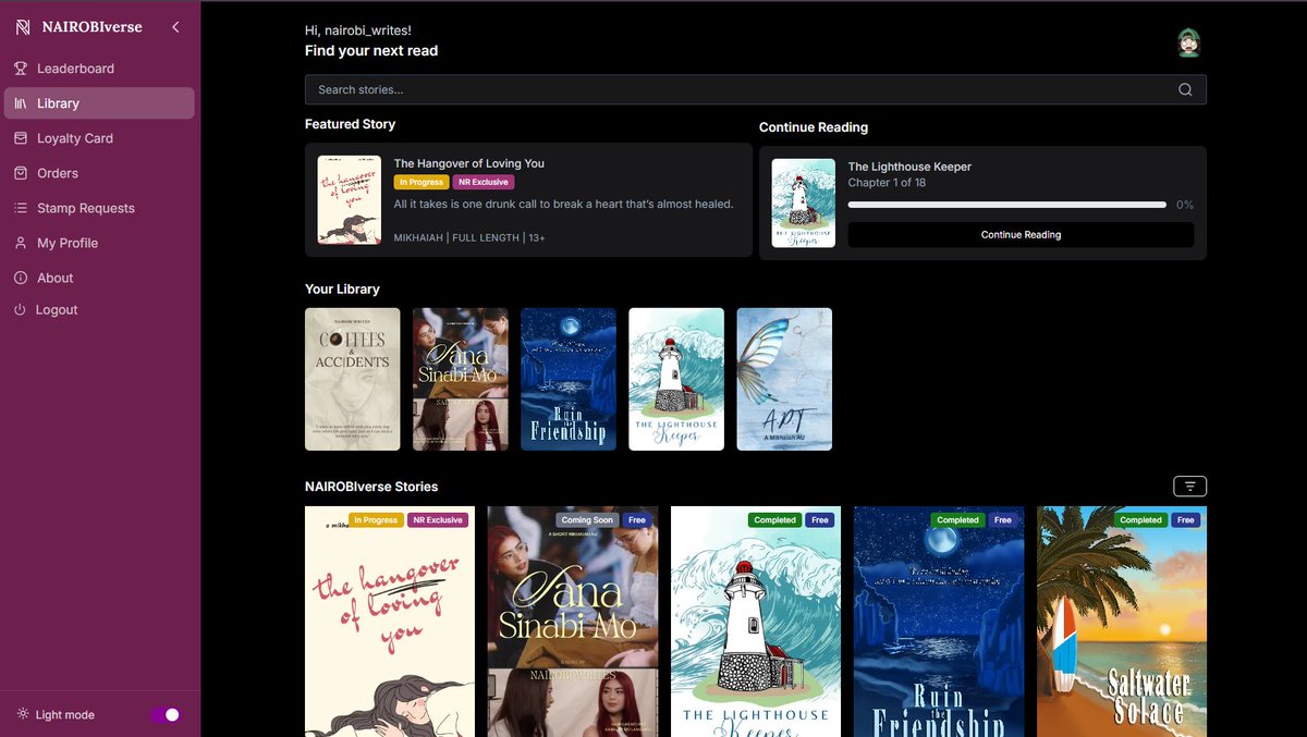 The NAIROBiverse Library is finally live! 🥹

After 123,183 lines of code, I finally finished building something I’ve been wanting to make for a long time.

Today, I’m launching my personal writing portal. 

It’s a space where all the stories I’ve written can finally live in one