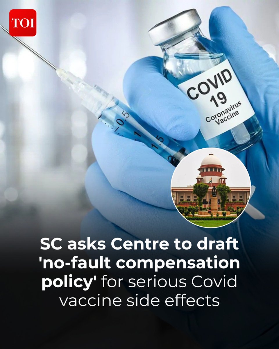 timesofindia's tweet image. The #SupremeCourt directed the #Centre to frame a no-fault compensation policy for those who suffer from serious adverse effects from #COVID-19 vaccine. A bench of justices Vikram Nath and Sandeep Mehta said that the existing #mechanism for monitoring adverse events following