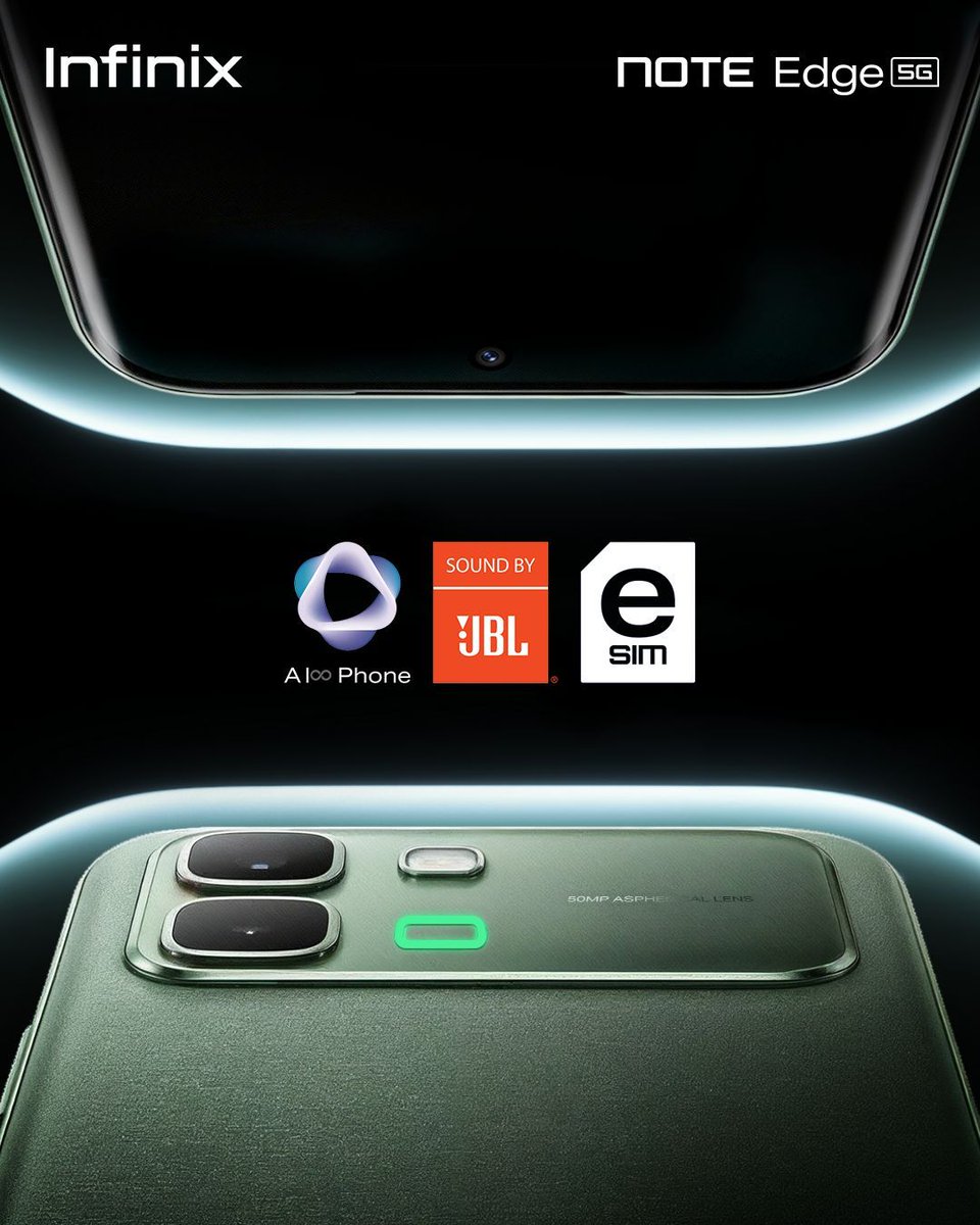 InfinixKSA's tweet image. NOTE Edge
Sounds by JBL. Powered by Infinix AI. e-SIM compatability
صوتيات من جي بي إل. مدعوم بالذكاء الاصطناعي من إنفينيكس. متوافق مع الشريحة الإلكترونية.

SAR 999 ريال
Link In Bio - الرابط في السيرة الذاتية

The EDGE you were looking for ⚡
#lnfinix #NOTEEdge