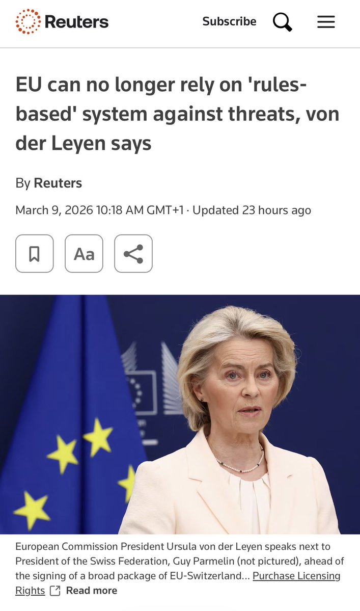 As <a href="/amnesty/">Amnesty International</a>, we want to remind <a href="/vonderleyen/">Ursula von der Leyen</a> &amp; EU leaders that human rights is the foundation of the rules-based order. 

Double standards and selective application of international law leave Europe more vulnerable, less credible and undermines its very raison d'être (1/2)
