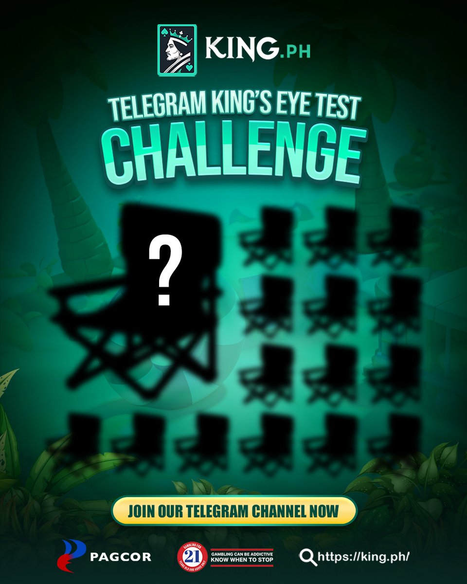 Kingcasinoph's tweet image. Palinawan tayo ng mga, mga Ka-Hari! Hanapin ang 3 naiibang upuan. 🔍

₱100 voucher sa mga makakasagot ng tama!✨

Send your answer na sa Telegram 👉 t.me/kingphofficial

#KingPh #EyeTestChallenge #DitoIkawAngHari #MaglaroMaghari #KnowWhenToStop #PlayResponsibly