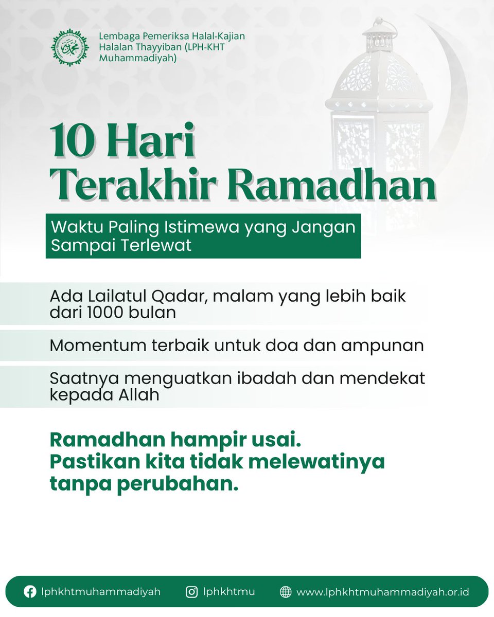 lphkhtmu's tweet photo. Sobat Halal-Mu, 10 hari terakhir Ramadhan bukan sekadar hitungan waktu.
Di fase inilah Rasulullah ﷺ meningkatkan kesungguhan ibadahnya. Ada Lailatul Qadar. Ada kesempatan ampunan. Ada ruang untuk memperbaiki diri sebelum Ramadhan berlalu.
#10HariTerakhir #RefleksiRamadhan https://t.co/STPrUaPQ8Z
