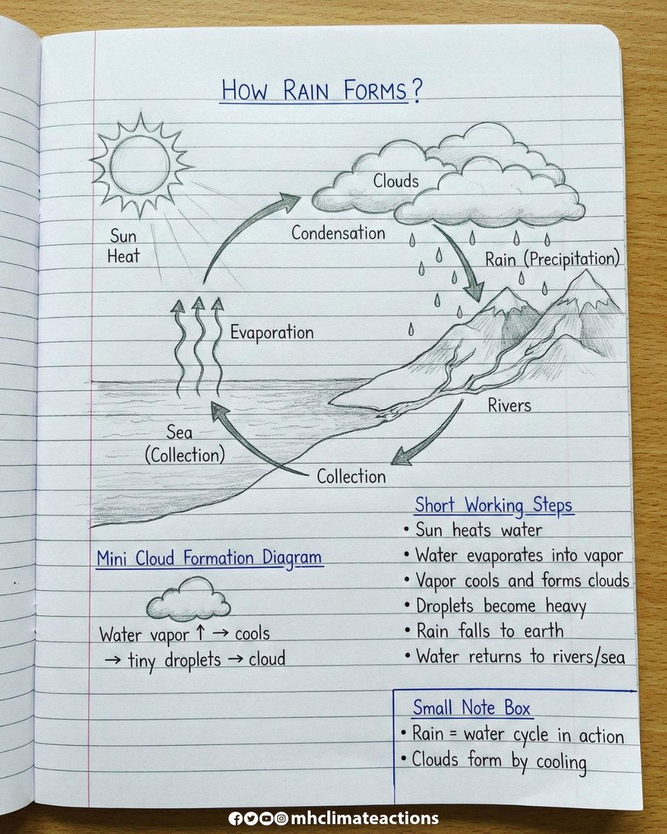 mhclimateaction's tweet image. How Does Rain Form?
Support our Climate Action:
🌐 muslimhands.org.uk/our-work/envir… 

#WaterCycle #RainFormation #ClimateEducation #WaterIsLife #MHClimateActions