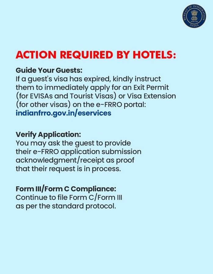 FranceBombay's tweet image. En raison des perturbations aériennes en cours, le Bureau of Immigration indien a demandé aux hôtels et autres hébergements de ne pas refuser une chambre, ni demander à un ressortissant étranger de quitter les lieux, au seul motif d'un visa récemment expiré.

#Inde #Voyageurs