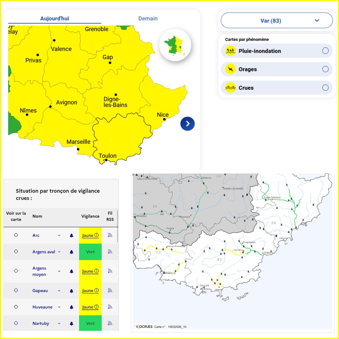 Image de Préfet du Var : #METEO83&nbsp;I 🟡Mardi 10 mars,  à 10h la  vigilance météorologique évolue dans le #Var : 
🟡 JAUNE pour