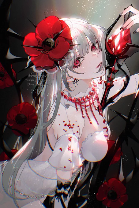 pixivisionの赤い花特集で師匠のイラストご紹介いただいてます!カッコイイまとめだ……ありがとうございます!