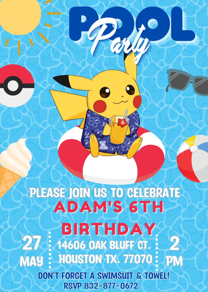 KaterinaKo60588's tweet photo. Pikachu Pool Pokémon Birthday Invitation | Summer Splash Party |   #PokemonPoolParty #PikachuBirthday #SummerSplash #CanvaTemplate #PokemonInvite #KidsSwimParty #PikachuPartyIdeas #PrintableInvitation #SummerBirthdayInvite #GottaCatchEmAll #PokemonTrainer https://t.co/Ogft5Rmg6s https://t.co/6NQZ6azc0J