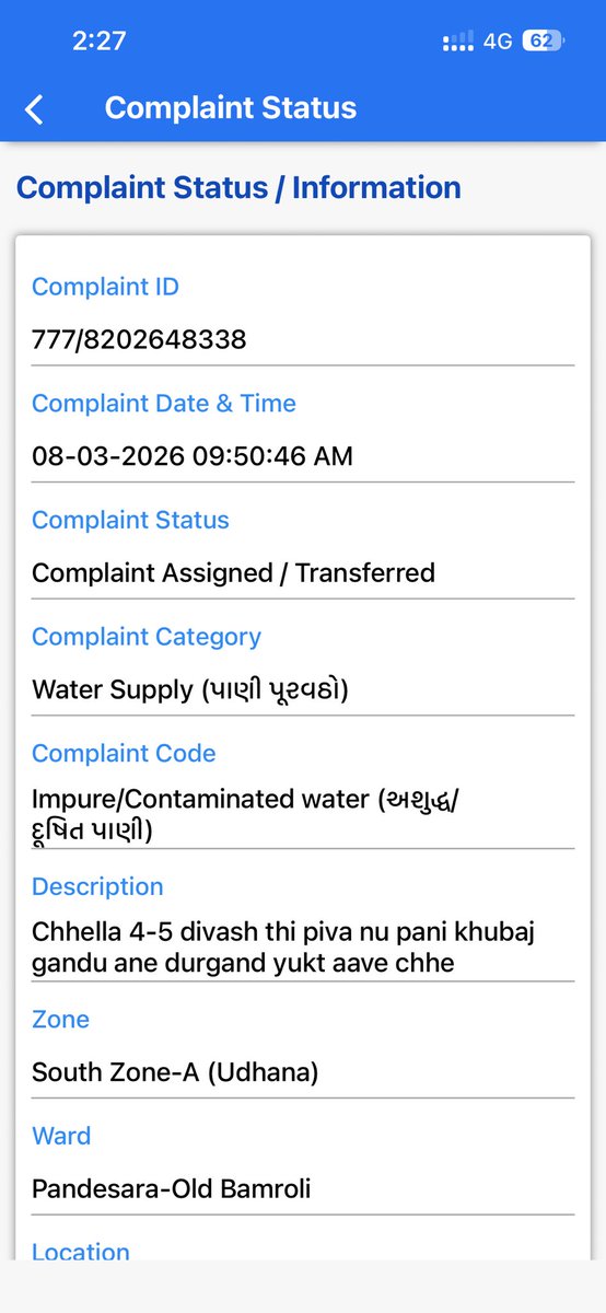 સુરત પાંડેસરા ના ગણપત માં ૫-૬ દિવસ થી અતિ ગંદું પાણી આવે ફરિયાદ છતાં કોઈ નિકાલ નહીં smc ના અધિકારીઓ “indor”જેવી ઘટના ની રાહ જોઈ રહ્યા છે વેરો ભરવા છતાં લોકો ગંદુ પાણી પીવા મજબૂર 
<a href="/MySuratMySMC/">My Surat</a> 
<a href="/CRPaatil/">C R Paatil</a> 
<a href="/MayorSurat/">Office Of Mayor Surat</a> 
<a href="/sanghaviharsh/">Harsh Sanghavi</a> 
<a href="/gujratsamachar/">Gujarat Samachar</a> 
<a href="/sandeshnews/">Sandesh</a> 
<a href="/GujaratTak/">Gujarat Tak</a>