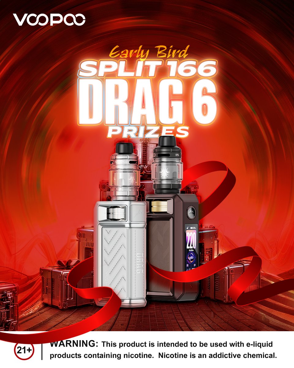 VOOPOO_OFFICIAL's tweet photo. ๐จ The DRAG 6 Early Bird event is still live! Don't miss your chance to split 166 DRAG 6 prizes.
On top of that, there are tons of extra rewards with guaranteed wins for everyone! The link is waiting for you in our bio! ๐
#VOOPOODRAG #EarlyBird #DRAG6 #Split166DRAG6Prize https://t.co/Mde5DDeX5G