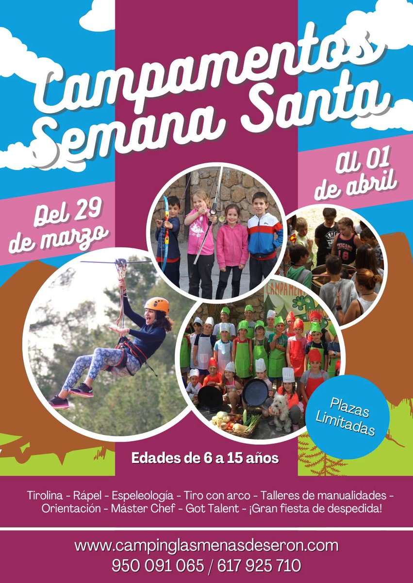 🌲✨ Campamentos de #SemanaSanta en plena naturaleza

Esta Semana Santa los más pequeños también tienen su propia aventura en #CampingLasMenas.

Una forma perfecta de que los niños aprendan, se diviertan y desconecten rodeados de naturaleza.

#Serón #CampamentosInfantiles
