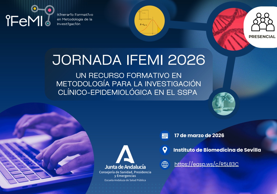 EASPsalud's tweet photo. ÚLTIMO DÍA! 📢
JORNADA #IFEMI
Un recurso formativo en metodología para la #investigación clínico-epidemiológica en el SSPA  @saludand 

🗓️ 17 de marzo
💺 Presencial - Instituto Biomedicina Sevilla @ibis_sevilla 
Inscripciones hasta 10 marzo❗️

https://t.co/Ug9qStYdgF https://t.co/W0HwUGXS51