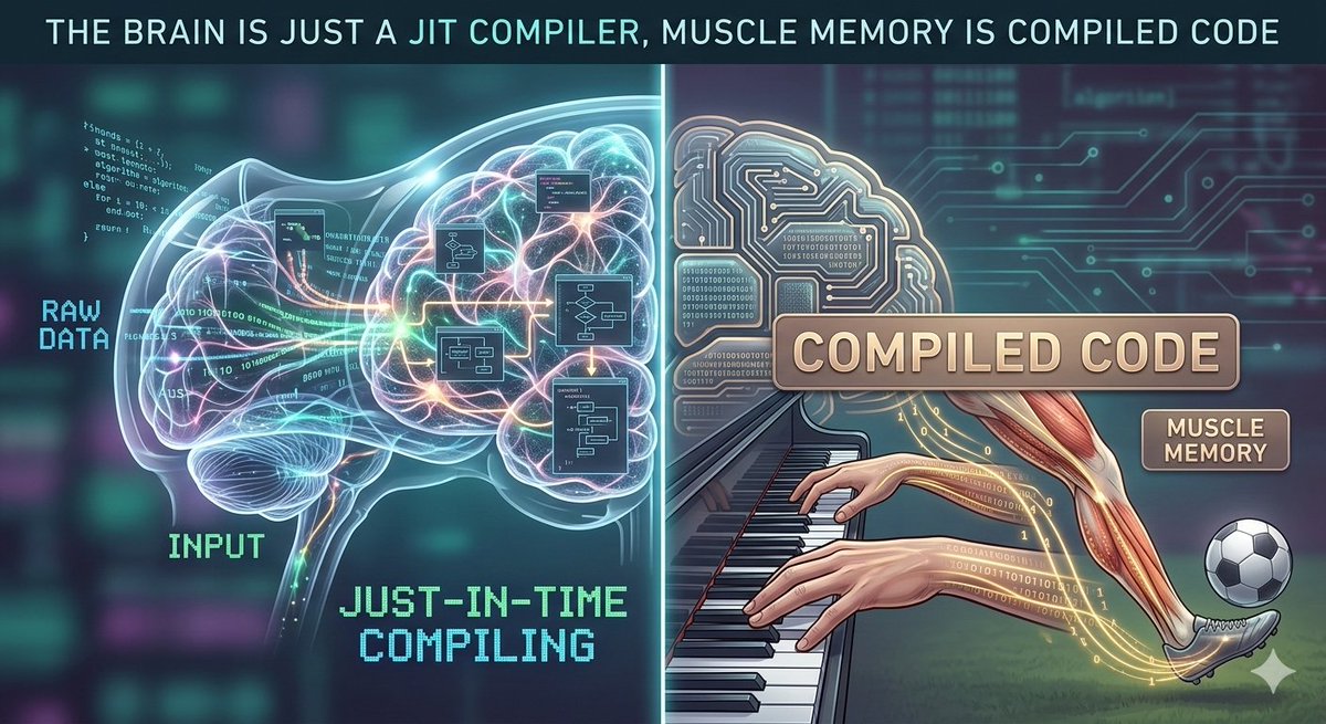 The brain is just a JIT compiler, muscle memory is compiled code.