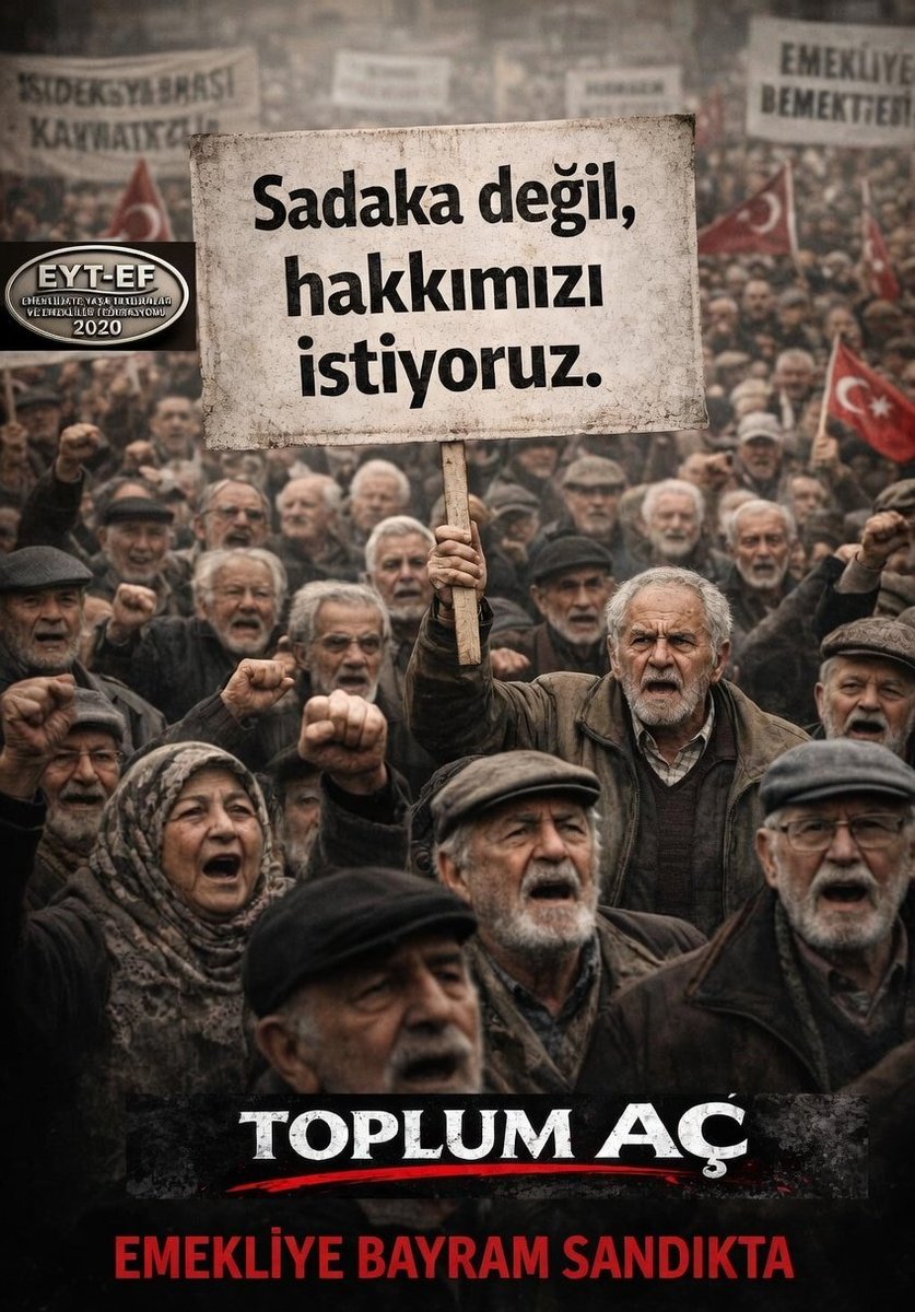 EylemAtmaca4's tweet photo. Sadaka değil, hakkımızı istiyoruz !

Lütuf değil, adalet istiyoruz !

#Emekli açlığa mahkum edilirken
Saraylar büyüyorsa,

Cevap sandıkta verilir !

#EmekliyeBayramSandıkta
#5000KısmiyeBayramSandıkta https://t.co/wVRVU87Ky6