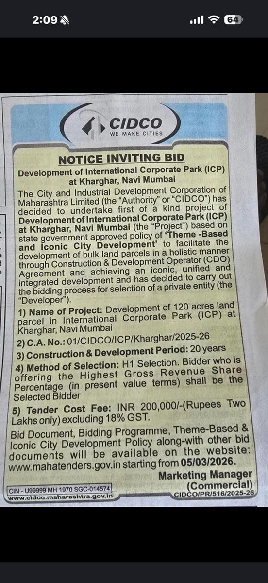 MehulThakkar_'s tweet image. Navi Mumbai to get its own BKC: CIDCO floats bids to develop International Corporate Park in Kharghar near Mumbai.. 👇

#NaviMumbai #BKC #CIDCO