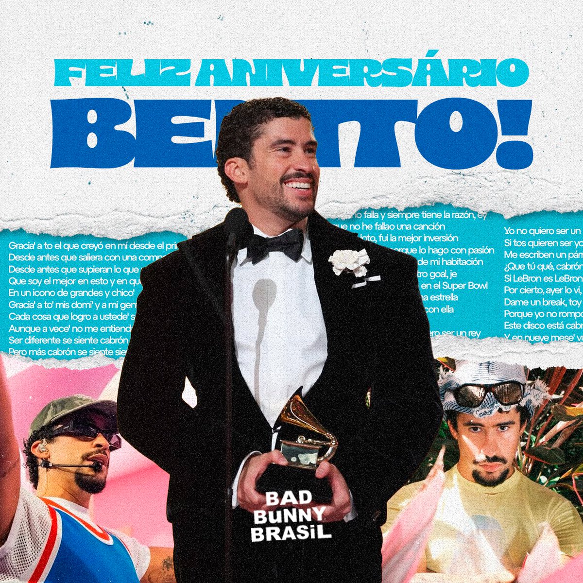 BadBunnyBrasil's tweet photo. Hoje Benito completa 32 anos. 🎂🐰

Um artista que saiu de Porto Rico para conquistar o mundo, quebrando barreiras, mudando a indústria da música e mostrando que ser autêntico sempre vale a pena. Ao longo dos anos, ele não só nos entregou hits e álbuns históricos, mas também representatividade, atitude e uma nova forma de fazer música latina alcançar todos os cantos do planeta. ❤️