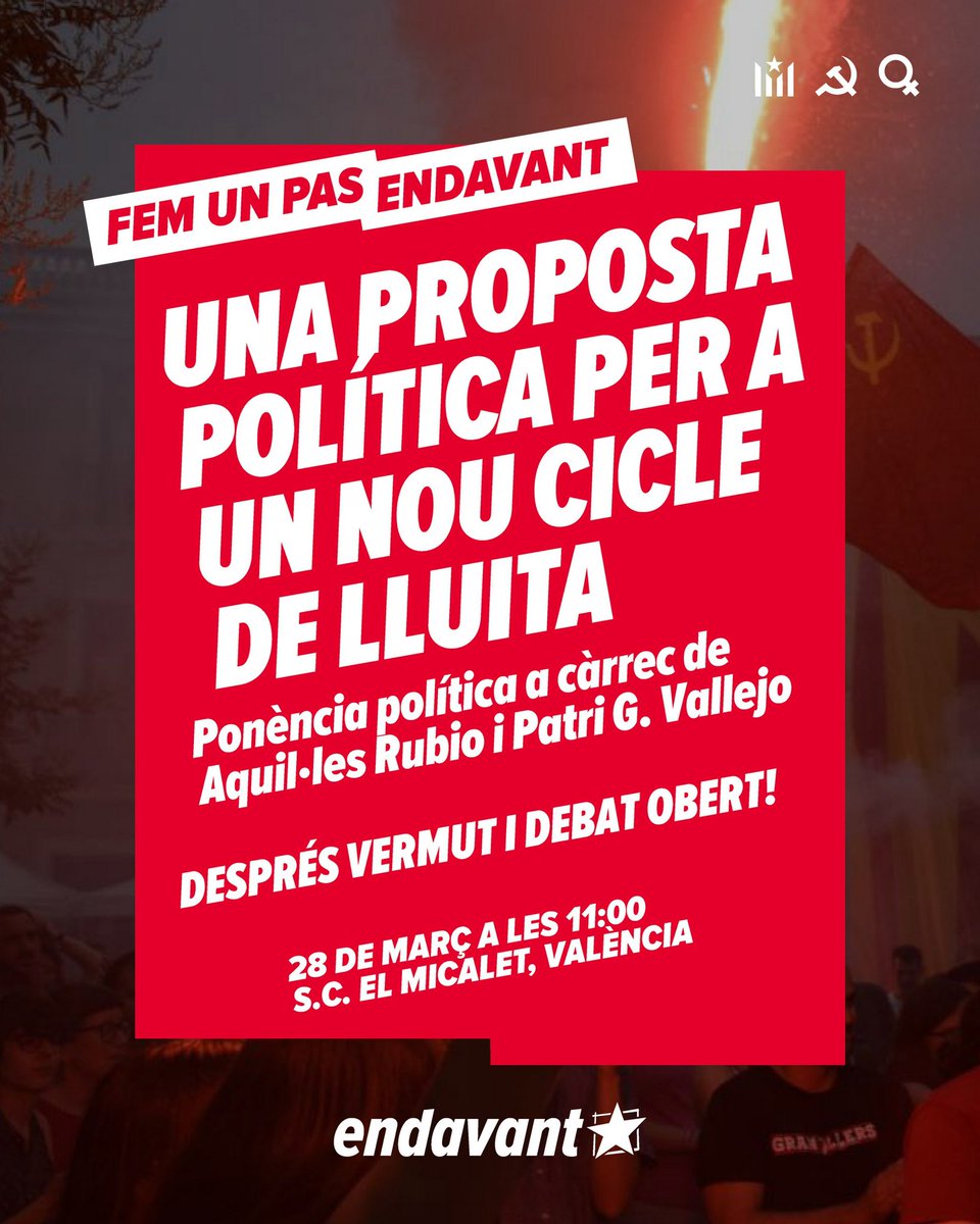 #UnPasEndavant | Contribuir a un nou cicle de lluita situant rumb

Com confrontem l’extrema dreta i el socioliberalisme? Com reforcem el poder popular? Quin paper juguen la construcció nacional i l’autodeterminació? 

🗣️Ponència política i debat. Vos esperem!