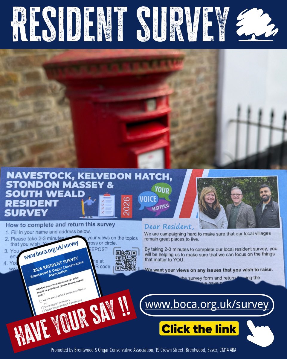 BwdOngarTories's tweet image. Conservatives are working hard to improve our communities here in Brentwood &amp;amp; Ongar.  We would love to hear your views and opinions on the issues that matter to you.  If you live locally you can do this by going online at 👉 boca.org.uk/survey

#HaveYourSay #Conservatives