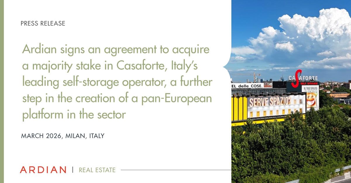 Ardian's tweet photo. PRESS RELEASE | Ardian announces that it has signed an agreement to acquire a majority stake in @CaSaforteVI, a market leader in the Italian #SelfStorage sector.

Read more → https://t.co/kUeMix6f0w

#RealEstate https://t.co/v3wprfuPOH