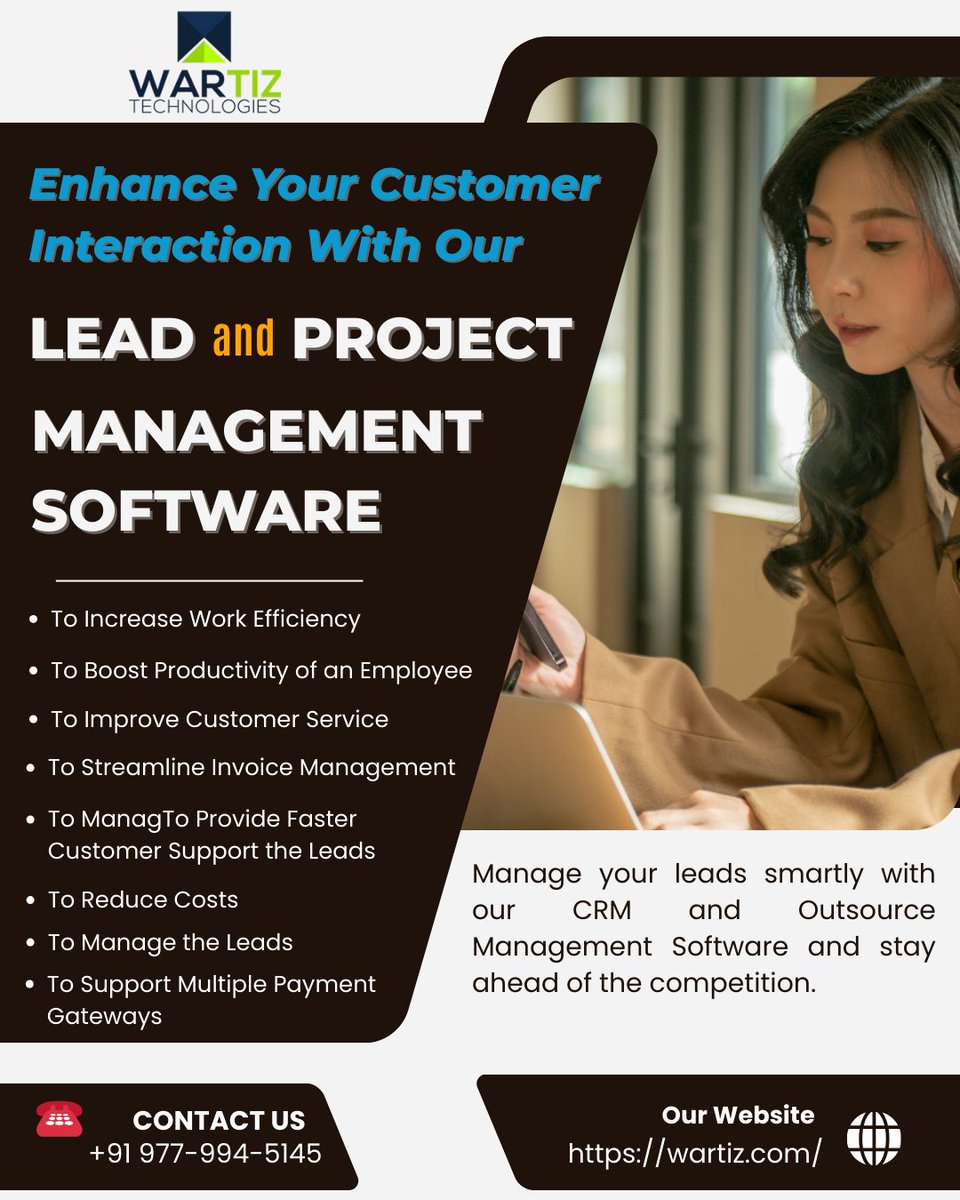 WartizTeh's tweet photo. 🚀 Manage leads, projects, and customers smarter with Wartiz Technologies CRM.

✔ Boost productivity
✔ Improve customer service
✔ Streamline business operations
🌐 https://t.co/RKe1BMWrBJ
📞 +91 977-994-5145

#CRM #LeadManagement #ProjectManagement #WartizTechnologiese https://t.co/tN61mJaQbb