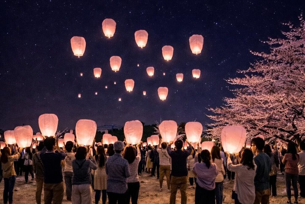 大阪「扇町桜まつり」夜空と楽しむ花見イベント、“桜色ランタン”や夜桜ライトアップ - fashion-press.net/news/144210