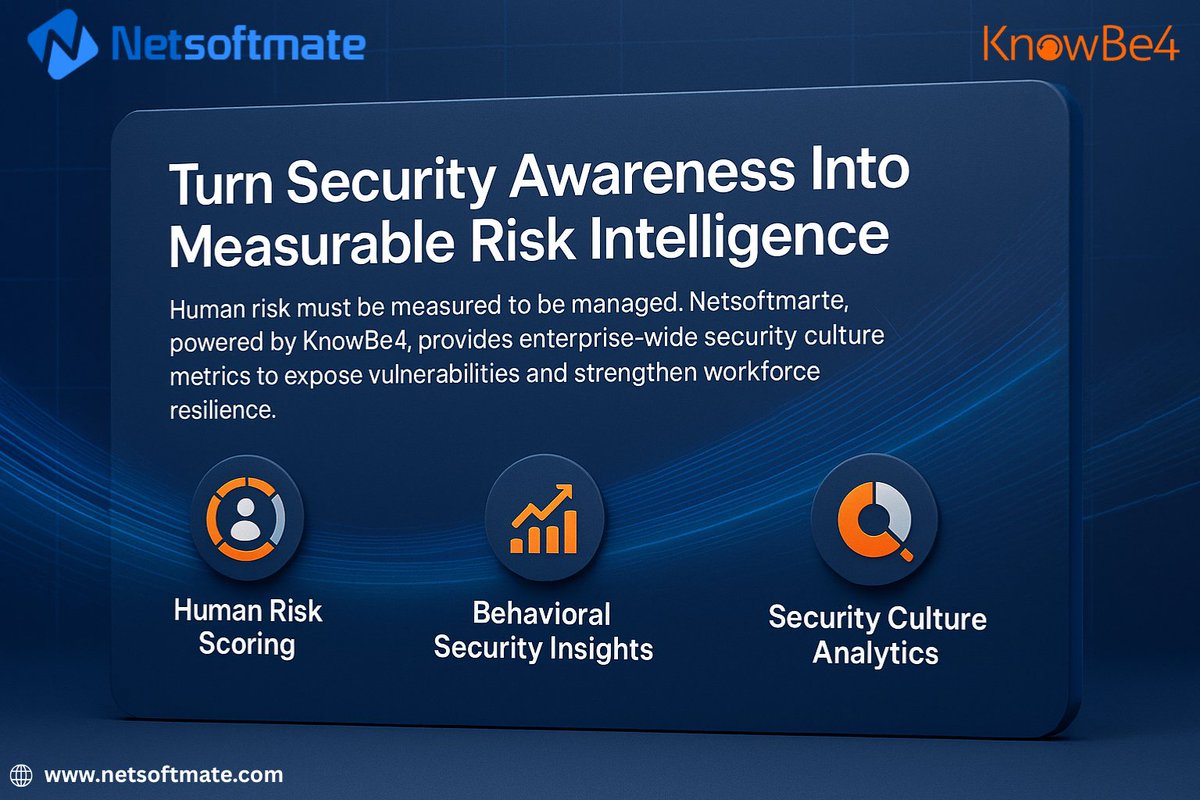Netsoftmate's tweet image. Cybersecurity maturity starts with managing human risk
@Netsoftmate  powered by @KnowBe4  turns awareness into measurable risk intelligence.

Analyze | Train | Reduce Risk

🌐 netsoftmate.com

#CyberRiskManagement #HumanRiskManagement #Netsoftmate #KnowBe4