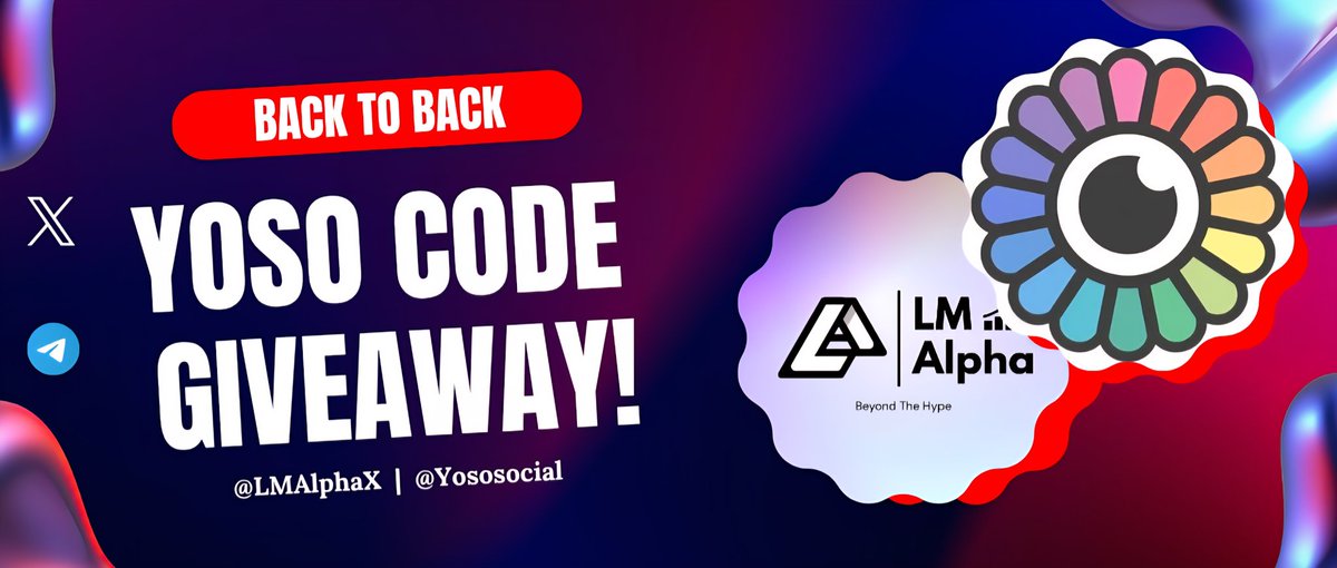We’re back with another 50+ #Yoso codes giveaway for LM Alpha Fam! 🔥🚀

🤝 <a href="/LMAlphaX/">LM Alpha ✨</a> × <a href="/yososocial/">Yoso 👁️ - Social Prediction</a> 🤝

⏭️ How to Enter:
➡️ Follow <a href="/LMAlphaX/">LM Alpha ✨</a> &amp; <a href="/yososocial/">Yoso 👁️ - Social Prediction</a>
➡️ ❤️ Like + 🔁 RT
➡️ 👥 Tag 2–3 friends below 👇

🎁 25 Codes in this tweet (15 random + 10 handpicked from comments)

🎁 25