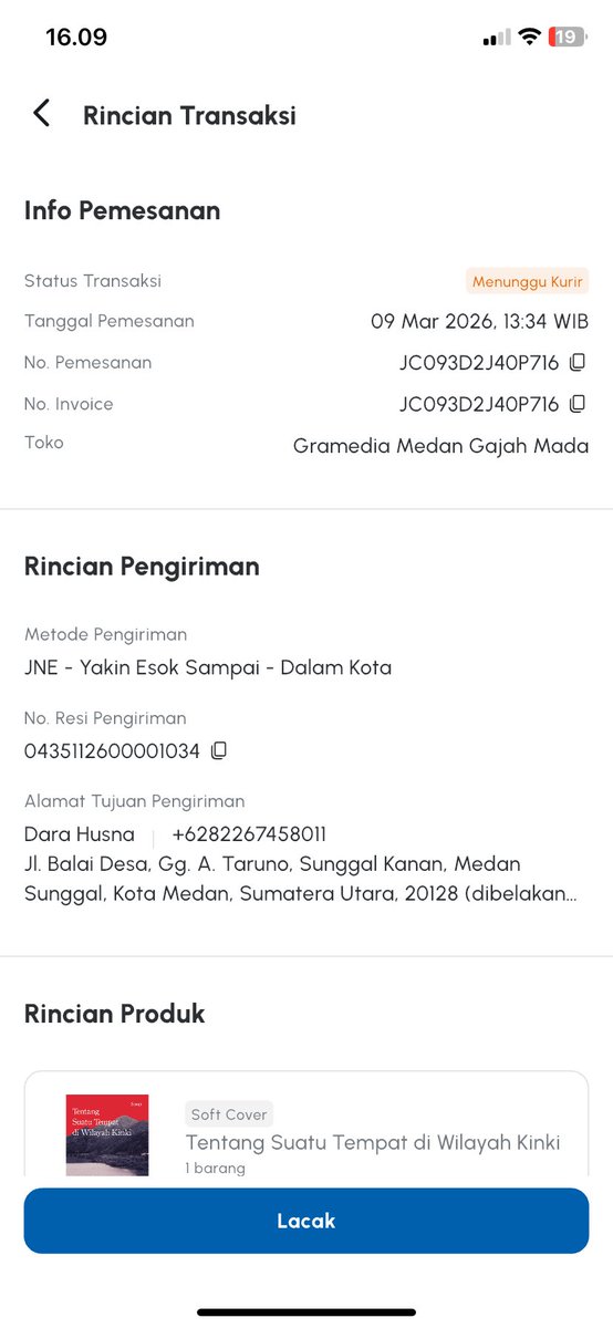 yourstruly___d's tweet photo. @gramedia min mohon pencerahan. aku pesen barang dr aplikasi gramedia pake ekspedisi JNE yg YES. statusnya menunggu kurir, tapi pas resi di check, malah datanya tidak ada. ini kesalahan dari aplikasi atau dari ekspedisi ya min. makasih https://t.co/deCaAr6H6E