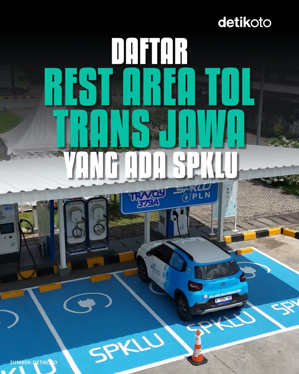 detikoto's tweet photo. Mudik pakai mobil listrik? Tenang!
Sekarang makin banyak SPKLU di rest area Tol Trans Jawa, jadi detikers bisa isi daya dengan lebih mudah selama perjalanan.
Yuk, catat dulu rest area yang sudah punya SPKLU!
#detikoto #SPKLU #restarea #toltransjawa https://t.co/sQXnhW2GMM