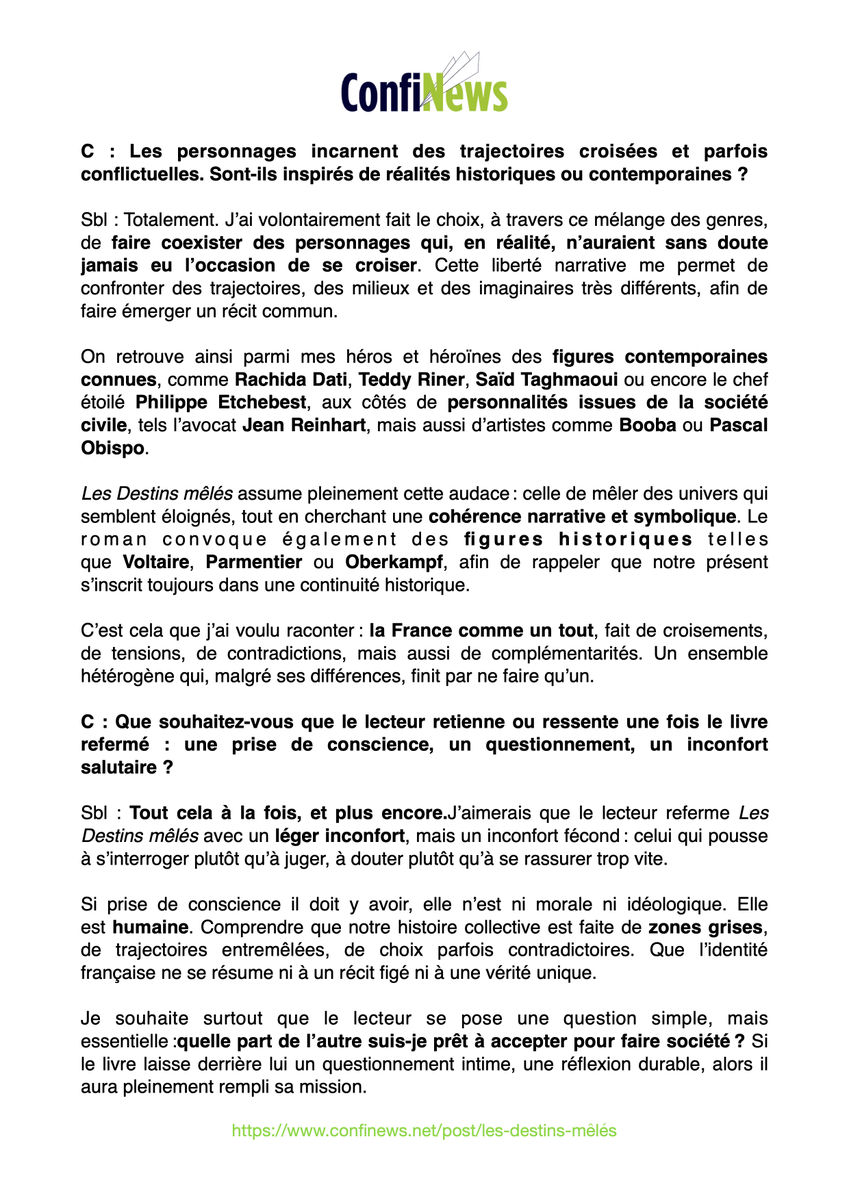 steve_sbl's tweet photo. 🎙️ INTERVIEW du jour :
🗣 Une interview consacrée au roman-uchronie : #Lesdestinsmêlés est parue dans Confinews.  
Un grand merci à #BriceSoccol pour avoir rendu cela possible.🙏
ℹ️ Confinews : https://t.co/4z4xxwDoWp
🎙️ interview #SteveBoumbouLiotta :
https://t.co/vBVqeT6F5w https://t.co/4sMnuF1jLN