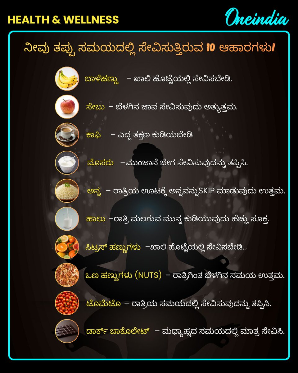 OneindiaKannada's tweet photo. ಆರೋಗ್ಯವೇ ಭಾಗ್ಯ! 🍎 ಹಣ್ಣು-ಹಂಪಲುಗಳನ್ನು ತಿನ್ನುವುದು ಎಷ್ಟು ಮುಖ್ಯವೋ, ಅವುಗಳನ್ನು ಸರಿಯಾದ ಸಮಯದಲ್ಲಿ ಸೇವಿಸುವುದು ಅಷ್ಟೇ ಮುಖ್ಯ.. 

#healthandwellness #HealthTipsKannada  #OIKannada #Oneindia #HealthyEating #DietPlan #KannadaHealth #FoodFacts #HealthyLifestyle https://t.co/reQ0fhNZ64