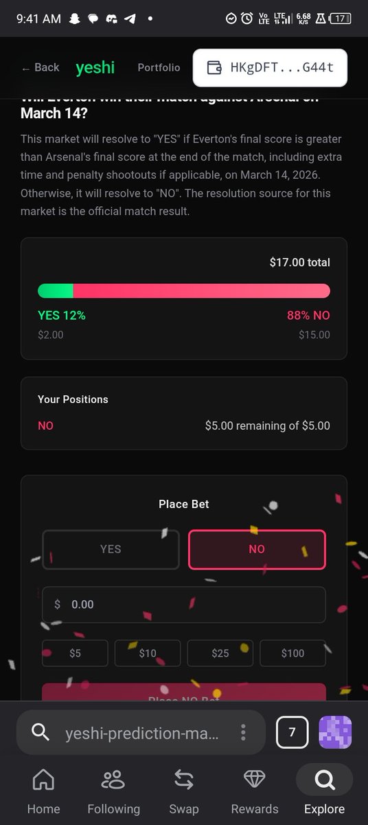 IroIbeGodswill7's tweet photo. I just tested the @tryyeshi platform and everything is smooth.

Yeshi is building the first conviction market on Solana where people don’t just share opinions, they back them with real commitment.

Instead of trading like traditional prediction markets such as Polymarket, users simply place funds into YES or NO pools on future events.

When the outcome resolves, the winning side shares the losing pool proportionally.

You can also exit early with a small fee, which rewards the remaining participants and keeps the system focused on conviction rather than gambling.

Simple idea. Strong concept.