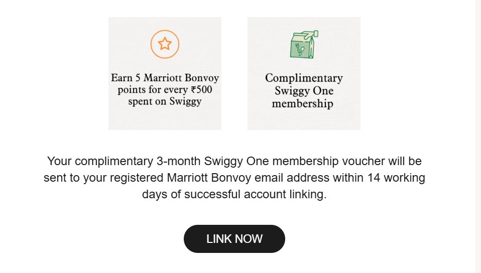 cibhisp's tweet photo. Interesting partnership quietly dropped 👀
Marriott Bonvoy × Swiggy

Now your biryani orders can earn you a hotel stay.
The breakdown 🧵
▫️ 5 Bonvoy points for every ₹500 spent on Swiggy
▫️ Works on food delivery + Instamart
▫️ Complimentary 3-month Swiggy One membership after linking

Why this matters:
Most hotel programs struggle with everyday earning in India.
This quietly solves that.

Food → Points → Free nights.

Smart ecosystem play.
If you already hold Bonvoy elite status, this is basically points for something you already do daily.

The real question:
Will this expand to credit card multiplier partnerships next? 👀

#MarriottBonvoy #Swiggy #LoyaltyPrograms #CreditCardRewards #TravelHacking #IndiaFinance