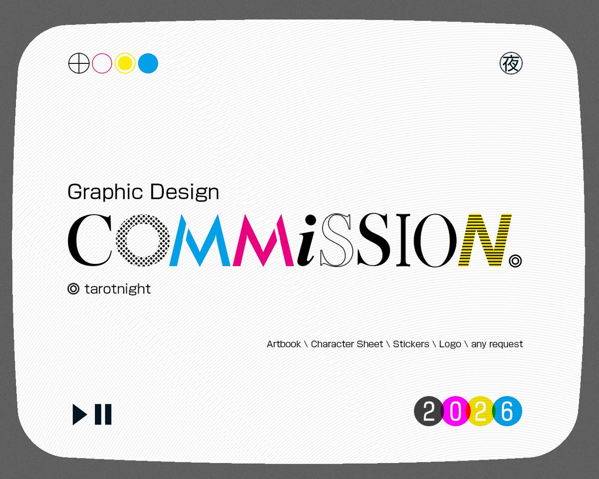 tarotnight_'s tweet photo. [OPEN COMM, local]
Hi! I'm currently opening comission for graphic design!
Artbook \ Zine \ Watermark \ Logo \ etc.
DM is always open. Thanks!

Rate is personal use, for commercial use it will be different. https://t.co/bVq716W7A2
