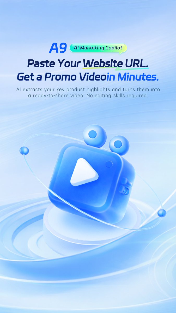 A9AI_AI's tweet photo. 🚀 Game-changer for product builders & marketers!
A9 AI is your go-to AI marketing copilot that turns your product URL into professional promo videos for Product Hunt, YouTube, TikTok & more — in minutes.
Real UI showcase ✅ Brand consistency ✅ Multi-platform ready ✅ Zero video editing skills needed!
Our vision: Build with Lovable, Sell with A9. Making selling as easy as building.
#AI Marketing #ProductHunt #SaaStools #VideoMarketing #OPC #StartupMarketing👉 Try it now: https://t.co/l3o3Ih4e3h