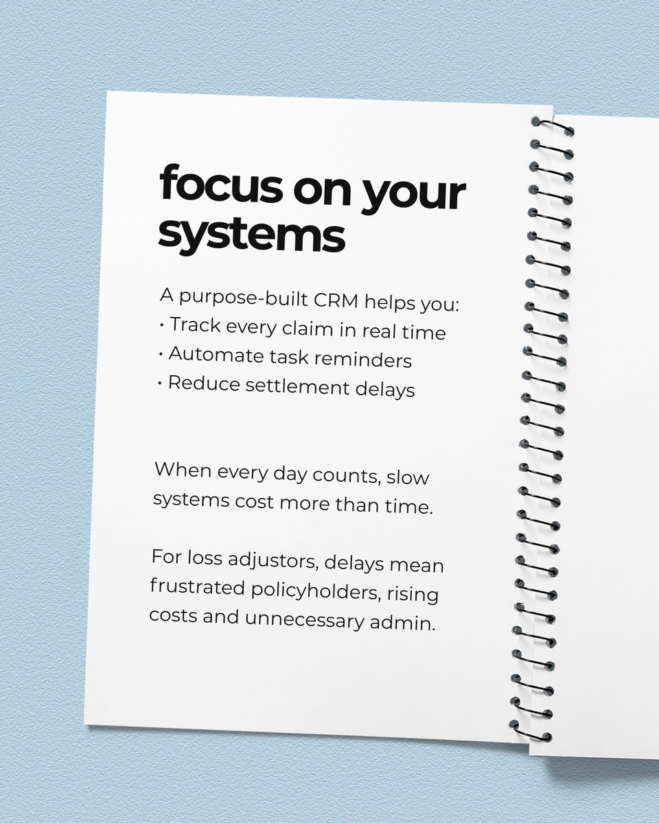 DigitalCloudUK's tweet photo. When every day counts, slow systems cost more than time.

For loss adjustors, delays mean frustrated policyholders and rising costs.

A purpose-built CRM gives you real-time visibility, automated reminders and faster settlements. 🚀

#LossAdjustors #ClaimsManagement #CRM https://t.co/mRRrliZrl6