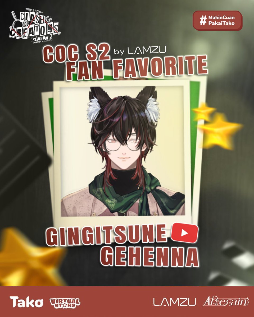 Congratsss <a href="/gingehenna/">Gingitsune Gehenna 🦊🍷【EOS】</a>  yang terpilih menjadi Fan Favorite Creator di COC S2!🎉🎉

Terima kasih untuk semua yang sudah ikut meramaikan dan memberikan dukungan selama turnamen berlangsung💙

#VSProd #COCS2 #PakeTako #TakoClashofCreators #Lamzu